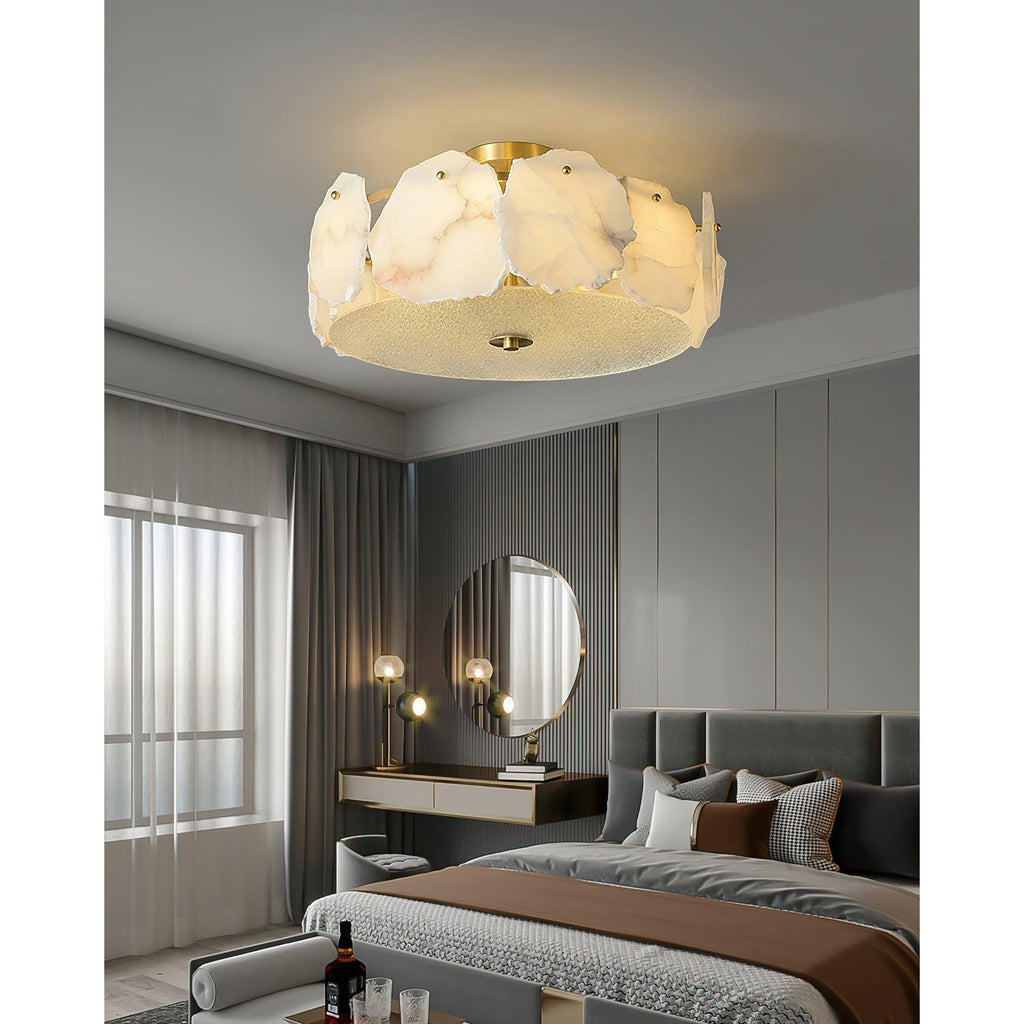 Alabaster Flush Mount Ceiling Light Fixture for Modern Home Decor & Ambient Lighting