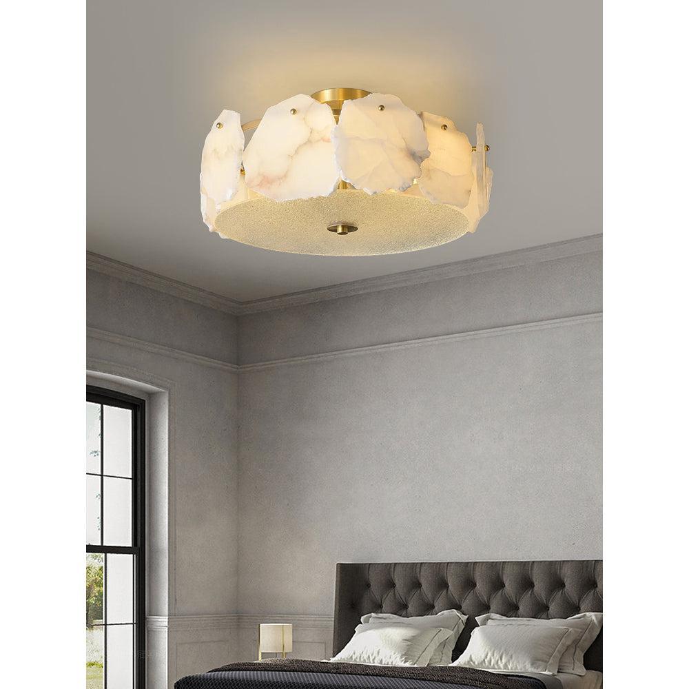 Alabaster Flush Mount Ceiling Light Fixture for Modern Home Decor & Ambient Lighting