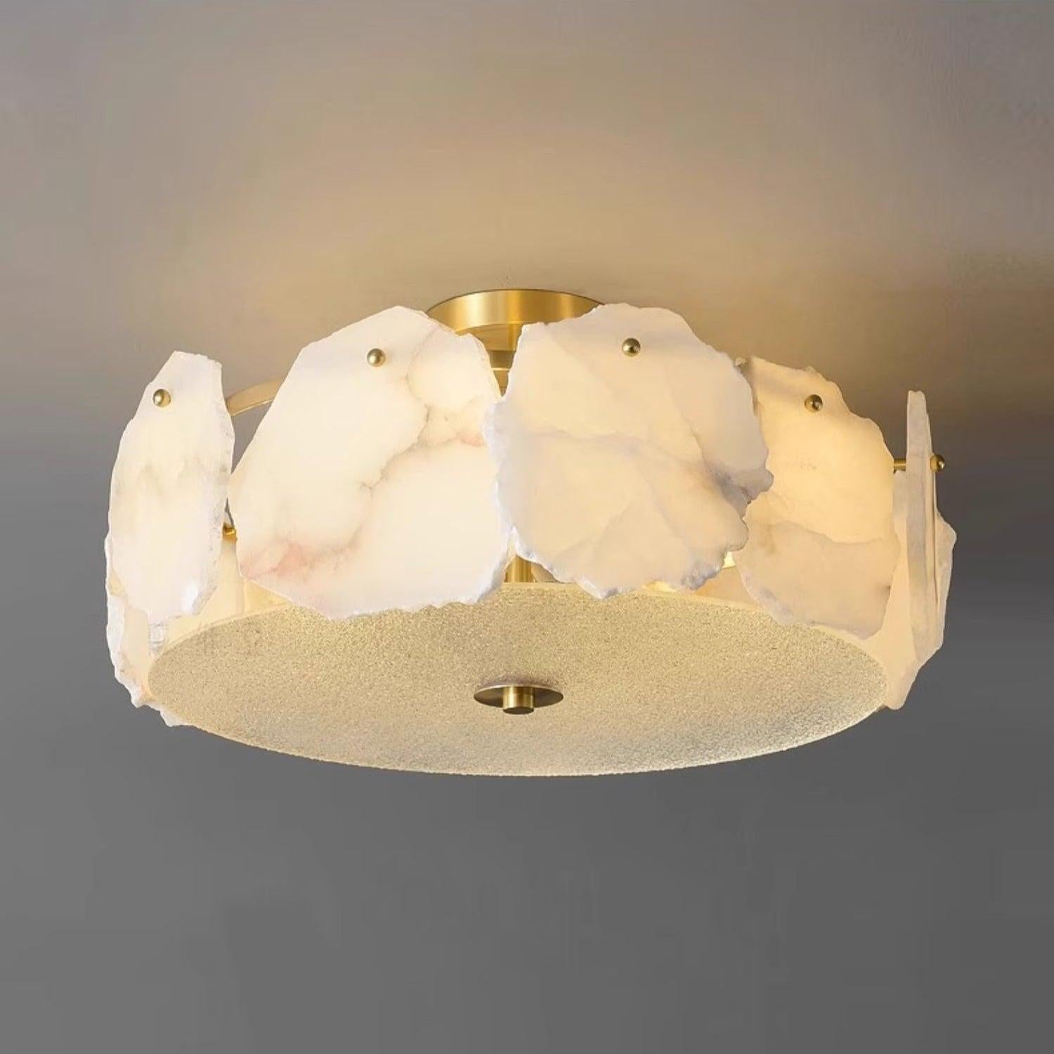 Alabaster Flush Mount Ceiling Light Fixture for Modern Home Decor & Ambient Lighting