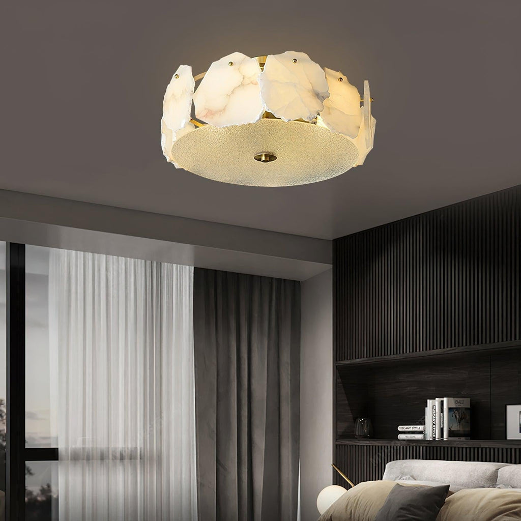 Alabaster Flush Mount Ceiling Light Fixture for Modern Home Decor & Ambient Lighting