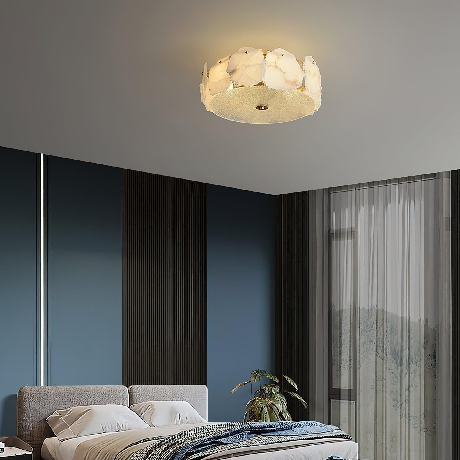 Alabaster Flush Mount Ceiling Light Fixture for Modern Home Decor & Ambient Lighting