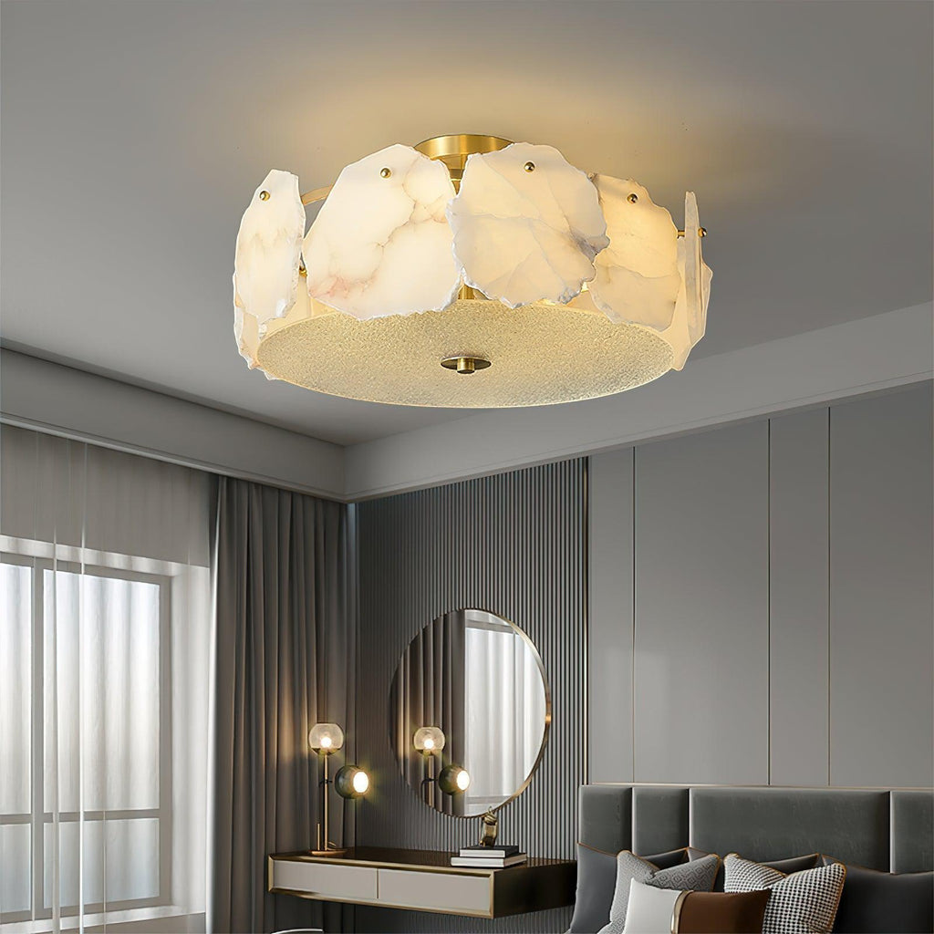 Alabaster Flush Mount Ceiling Light Fixture for Modern Home Decor & Ambient Lighting