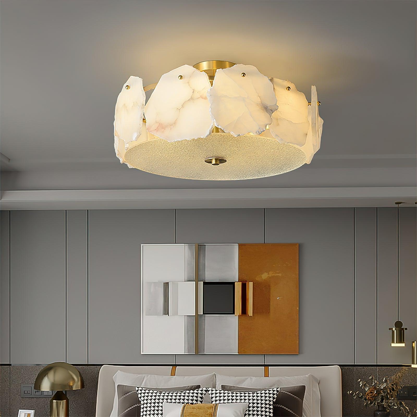 Alabaster Flush Mount Ceiling Light Fixture for Modern Home Decor & Ambient Lighting
