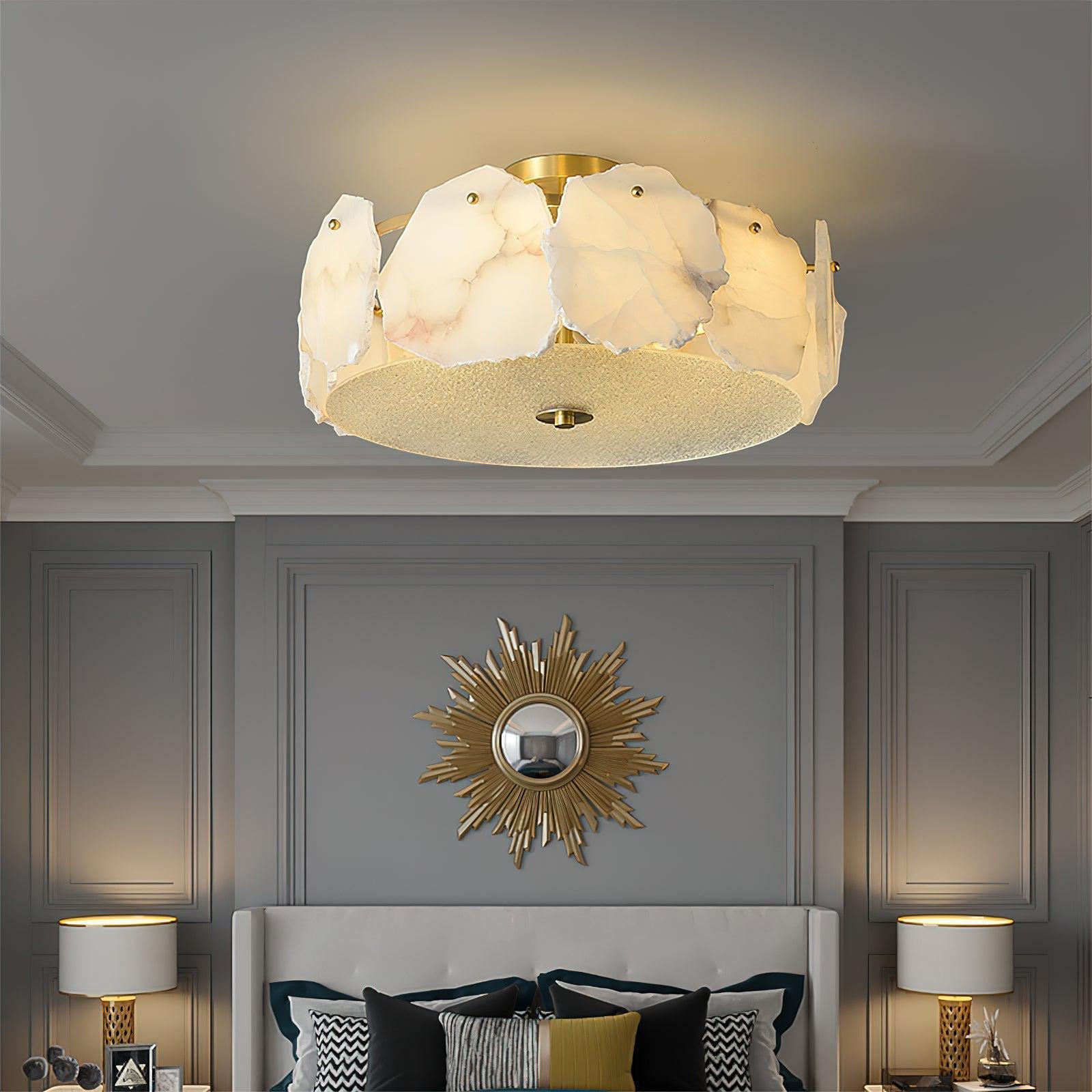 Alabaster Flush Mount Ceiling Light Fixture for Modern Home Decor & Ambient Lighting