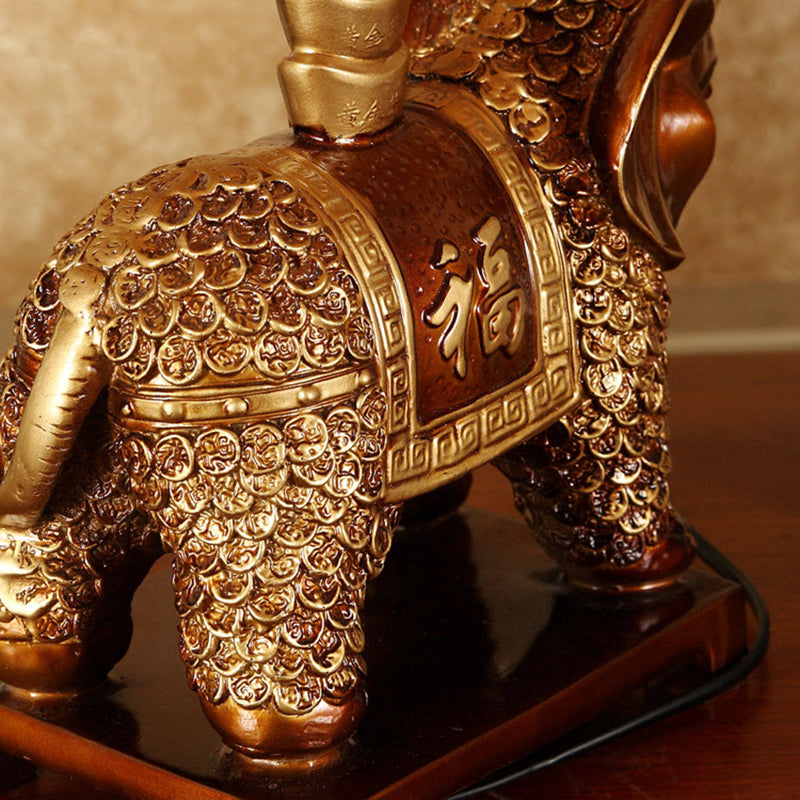 Vintage Elephant Table Lamp - 1-Light Fabric & Resin Design for Living Room Decor