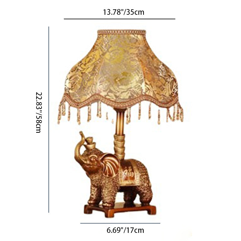 Vintage Elephant Table Lamp - 1-Light Fabric & Resin Design for Living Room Decor