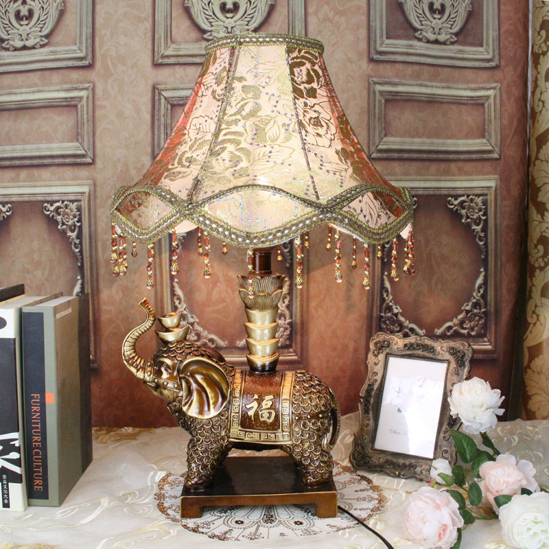 Vintage Elephant Table Lamp - 1-Light Fabric & Resin Design for Living Room Decor