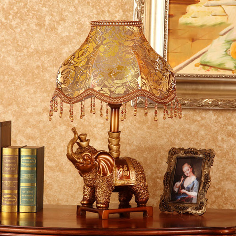 Vintage Elephant Table Lamp - 1-Light Fabric & Resin Design for Living Room Decor