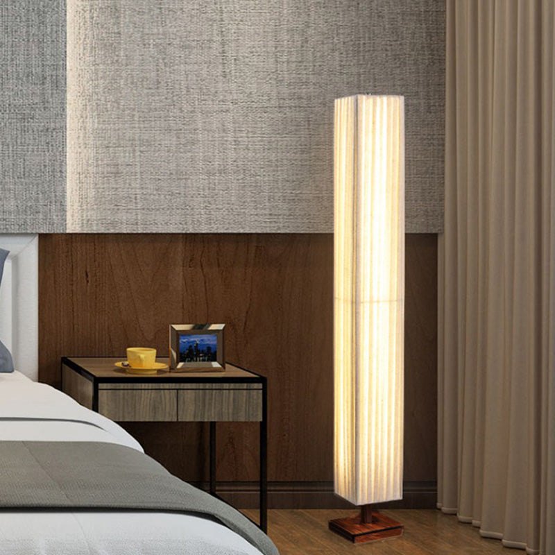 LED Standing Floor Lamp - Traditional Japanese Column Design with Walnut Fabric Shade for Living Room Lighting