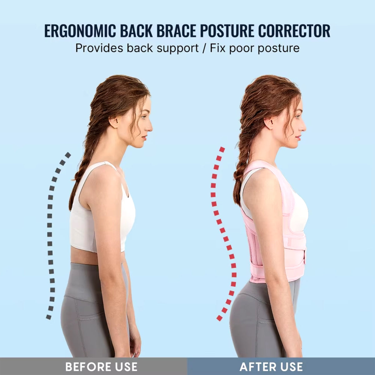 Posture Corrector and back brace support for elderly woman – Adjustable Breathable Full Back Brace to relieve pain and correct posture