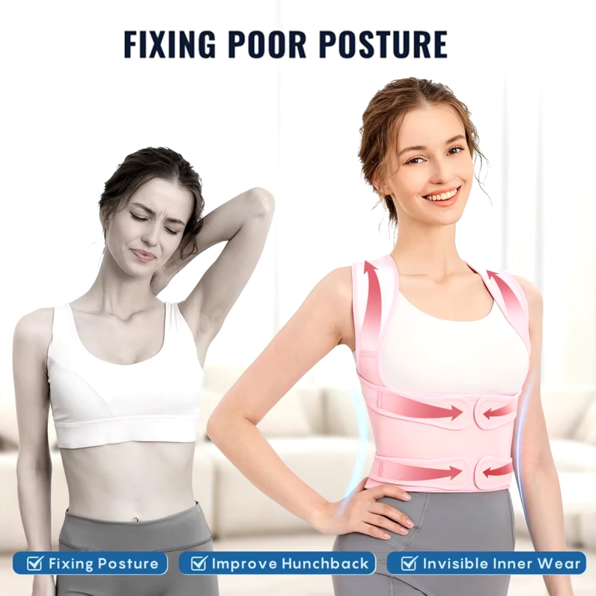 Posture Corrector and back brace support for elderly woman – Adjustable Breathable Full Back Brace to relieve pain and correct posture