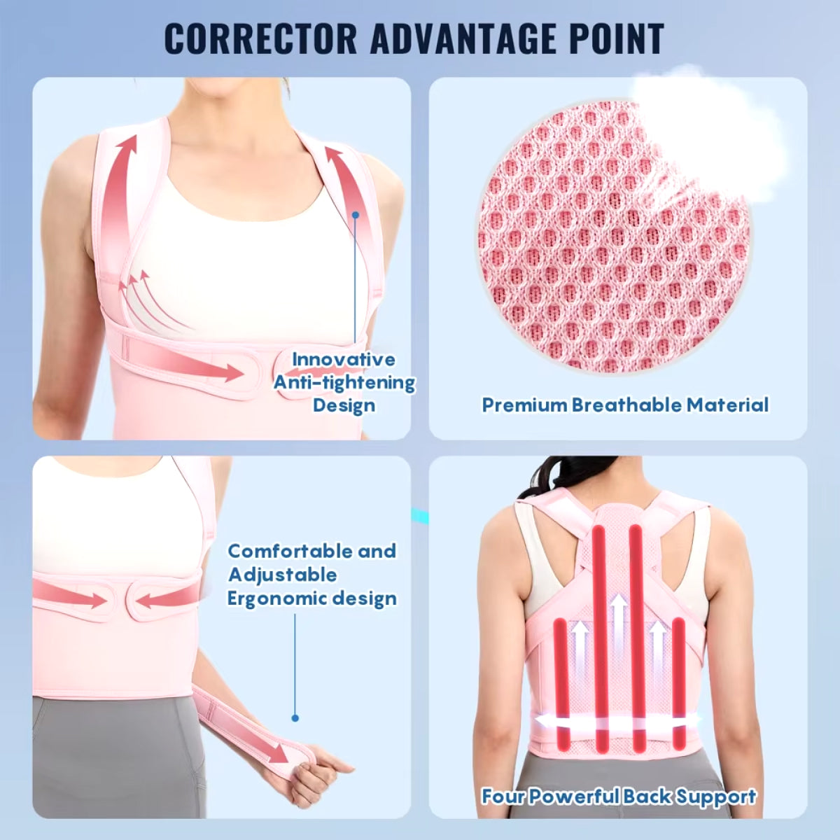 Posture Corrector and back brace support for elderly woman – Adjustable Breathable Full Back Brace to relieve pain and correct posture