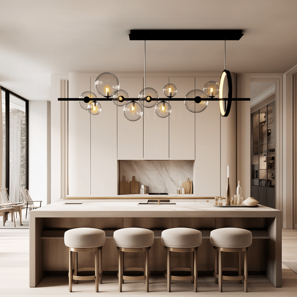 Bailey Nordic Minimalist Chandelier – Handmade Metal & Glass LED Lighting Fixture for Living & Dining Rooms