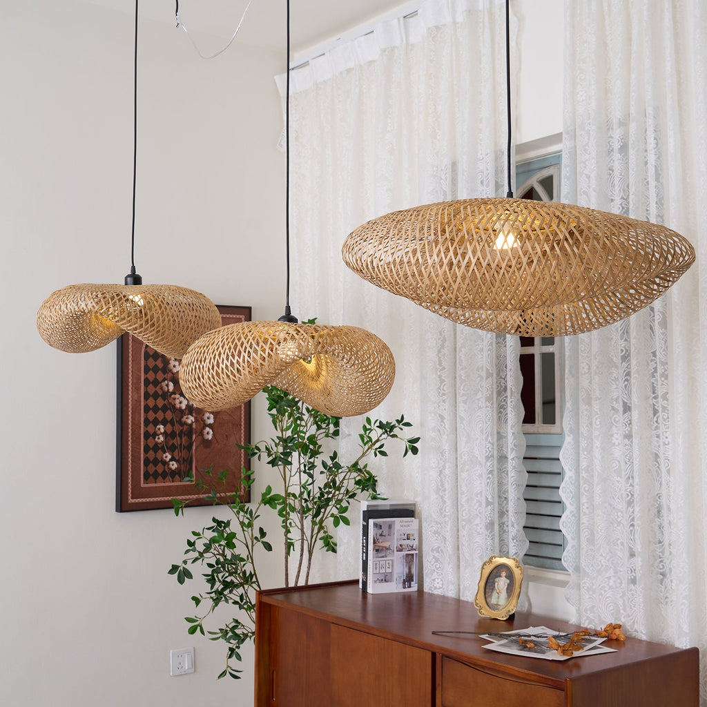 Bamboo Weaving Pendant Light Fixture - Natural Hanging Lamp for Home Decor & Dining Room
