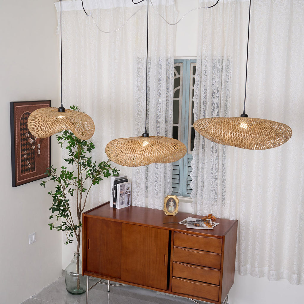 Bamboo Weaving Pendant Light Fixture - Natural Hanging Lamp for Home Decor & Dining Room