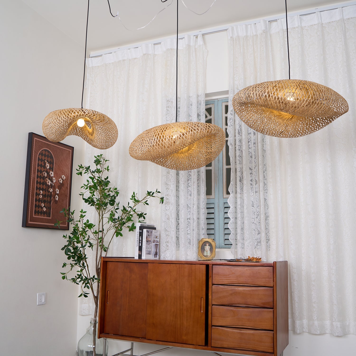 Bamboo Weaving Pendant Light Fixture - Natural Hanging Lamp for Home Decor & Dining Room