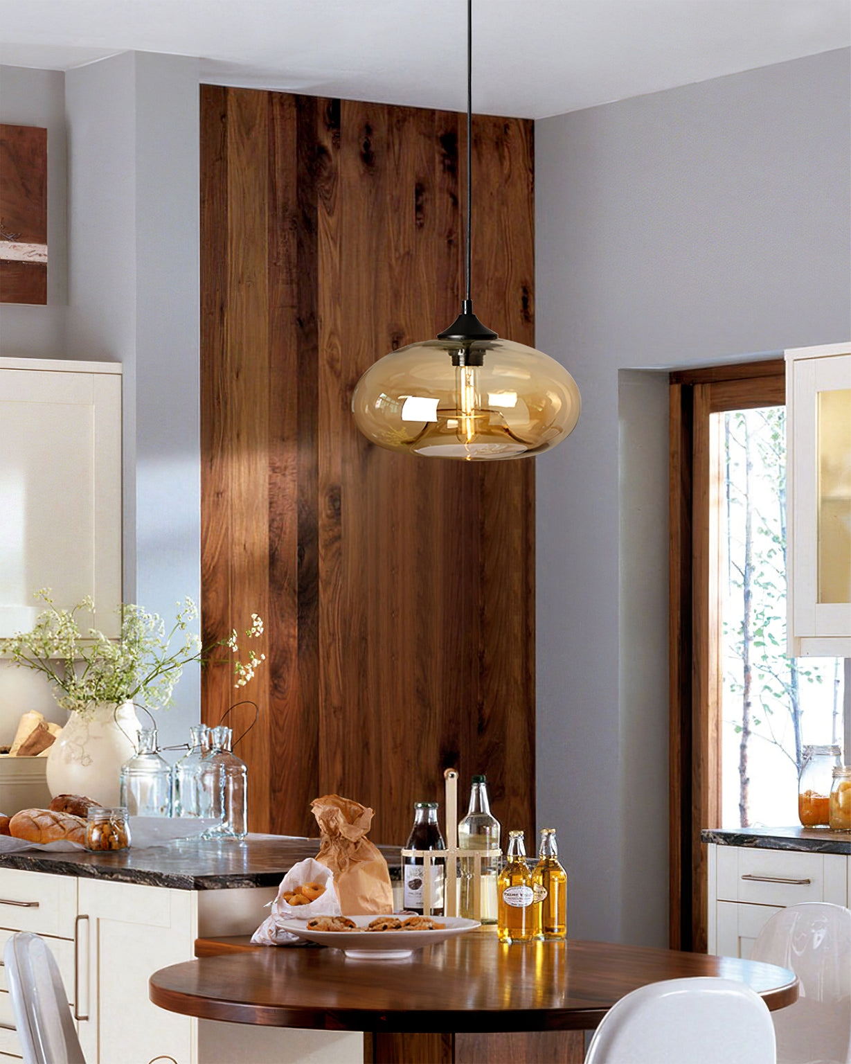 LED Glass Pendant Lamp - Modern Clear Fixture for Kitchen Island & Dining Room Lighting