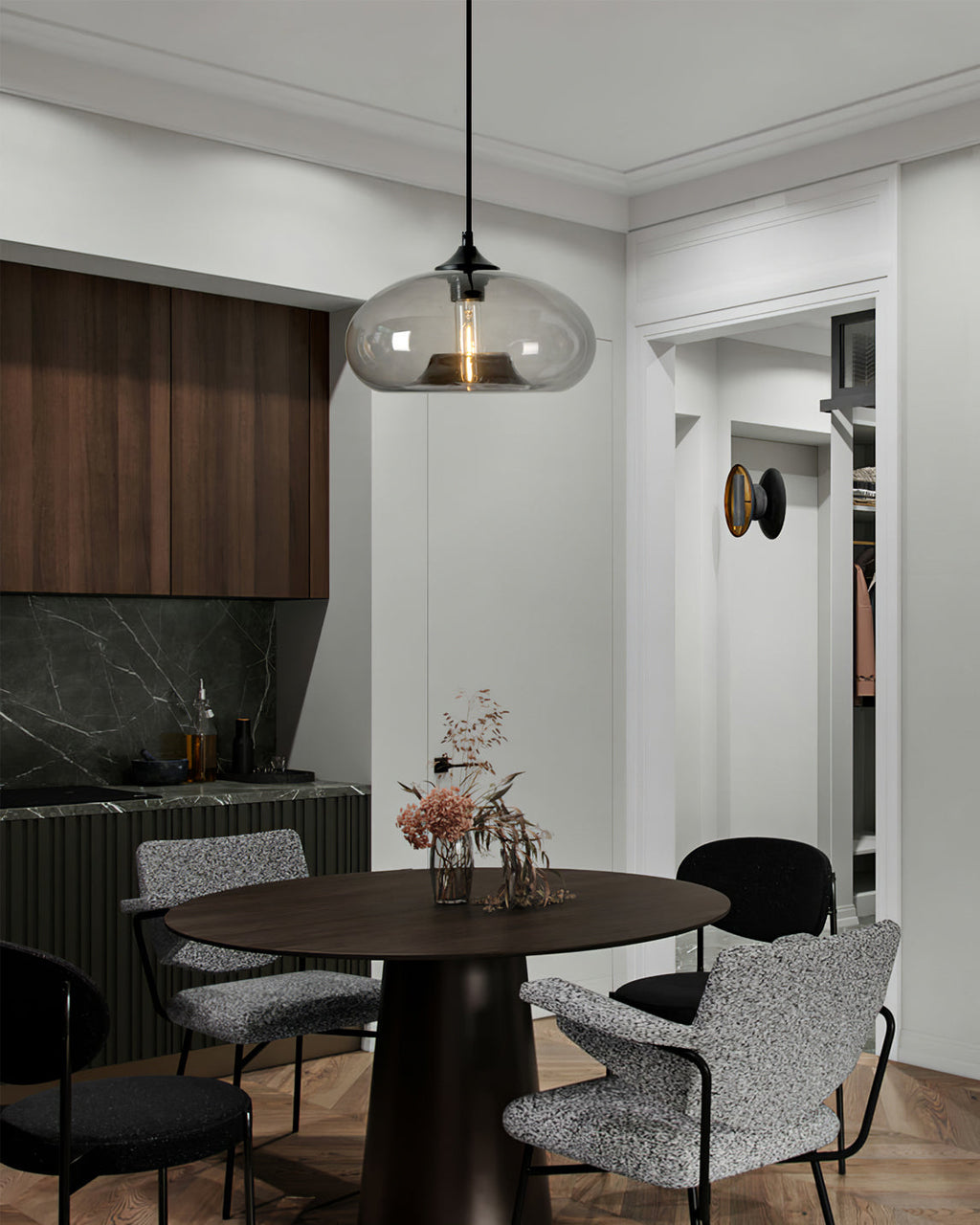 LED Glass Pendant Lamp - Modern Clear Fixture for Kitchen Island & Dining Room Lighting