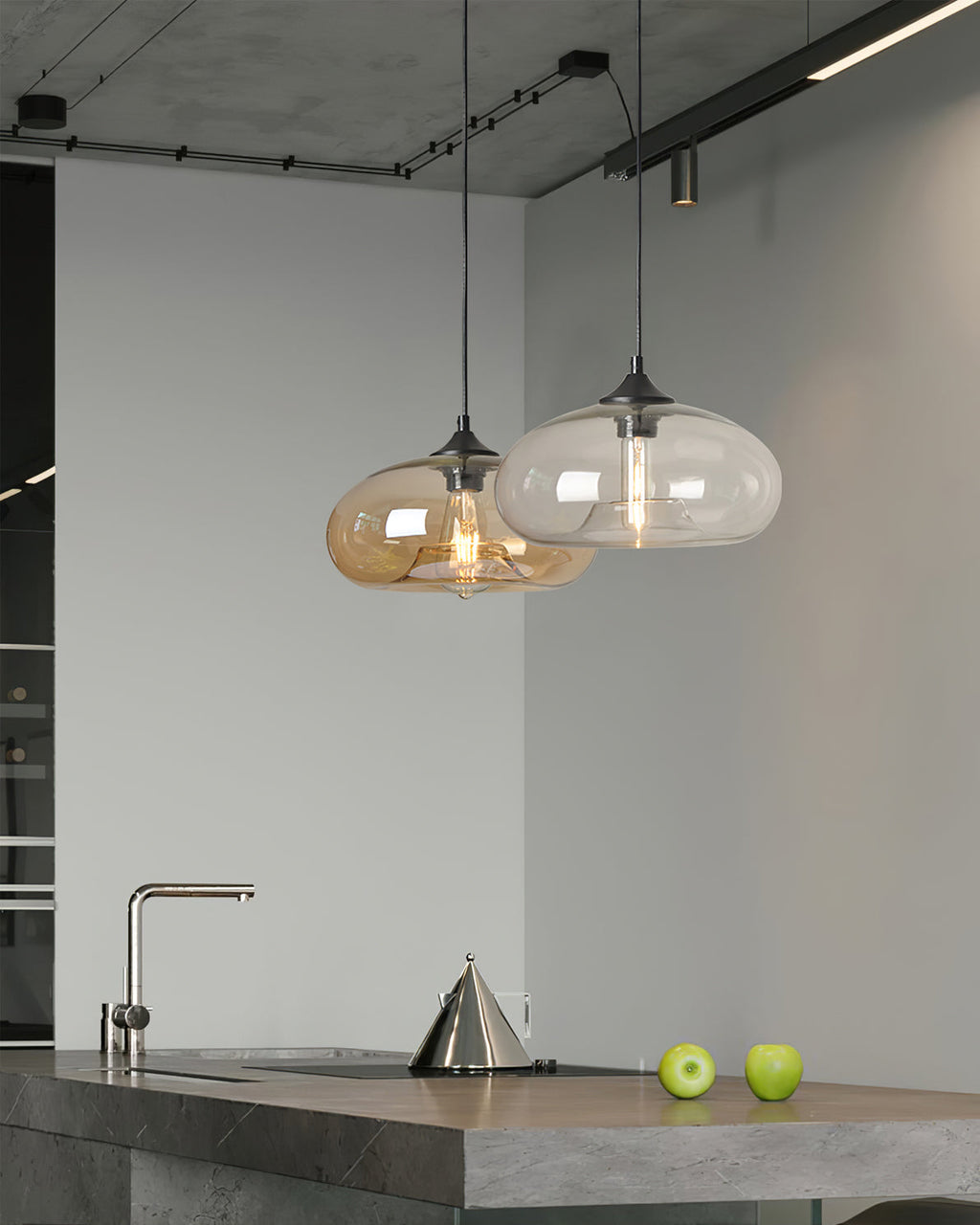 LED Glass Pendant Lamp - Modern Clear Fixture for Kitchen Island & Dining Room Lighting