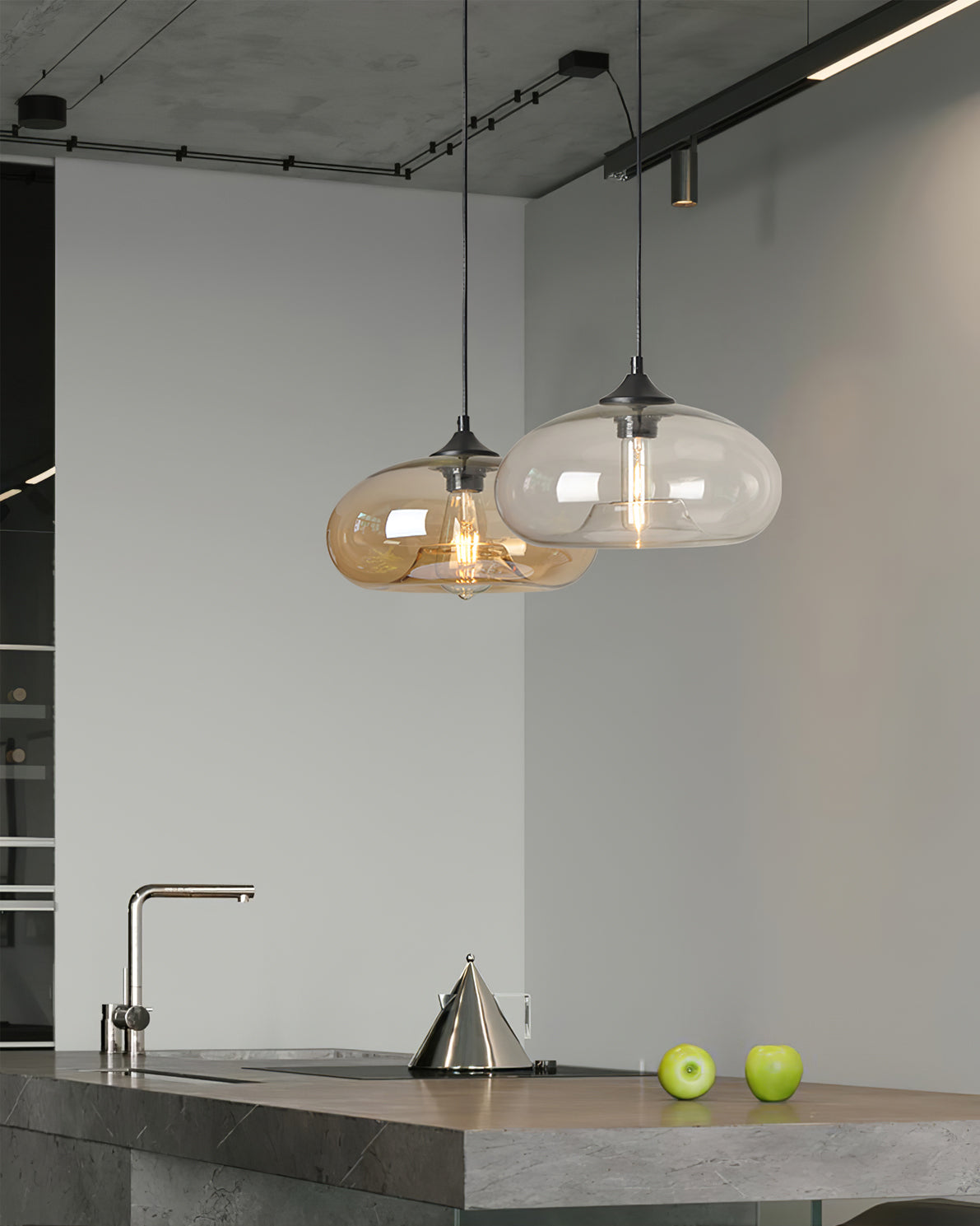 LED Glass Pendant Lamp - Modern Clear Fixture for Kitchen Island & Dining Room Lighting