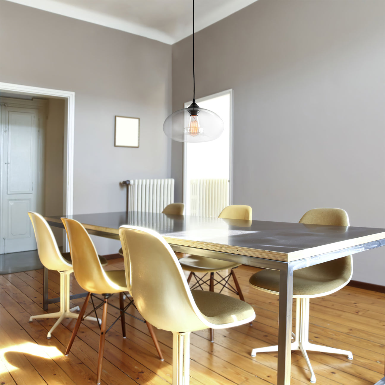 LED Glass Pendant Lamp - Modern Clear Fixture for Kitchen Island & Dining Room Lighting