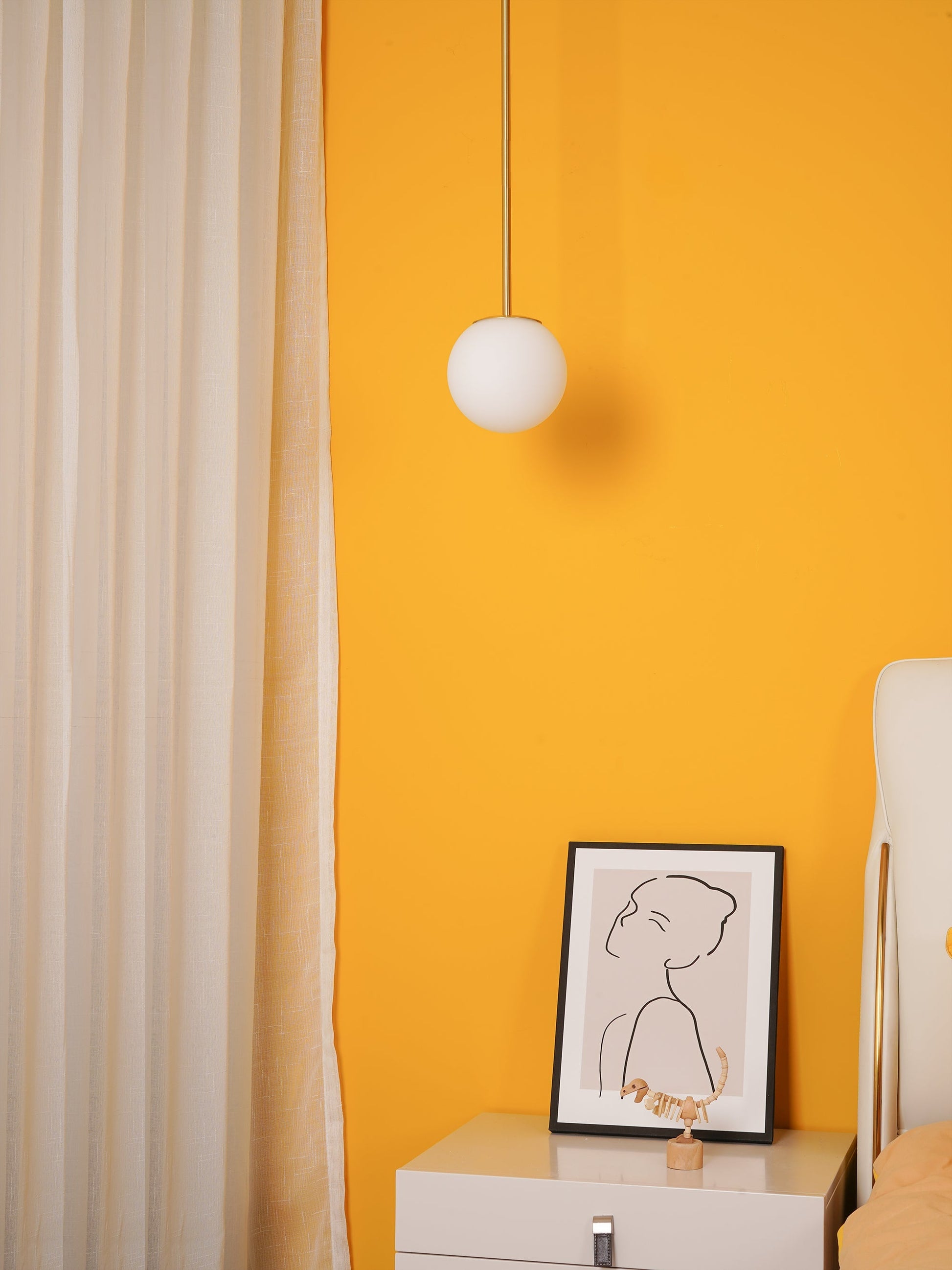 Brass Pendant Lamp | Mouth-Blown Opal Glass, Adjustable Height & Ideal for Modern Indoor Spaces