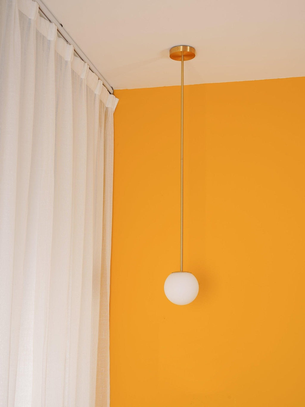 Brass Pendant Lamp | Mouth-Blown Opal Glass, Adjustable Height & Ideal for Modern Indoor Spaces
