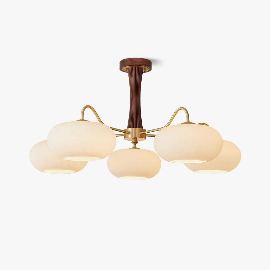 Brass Wooden Persimmon Chandelier | Intricate Glass Design & LED Compatible for Living Room, Hallway, or Bedroom