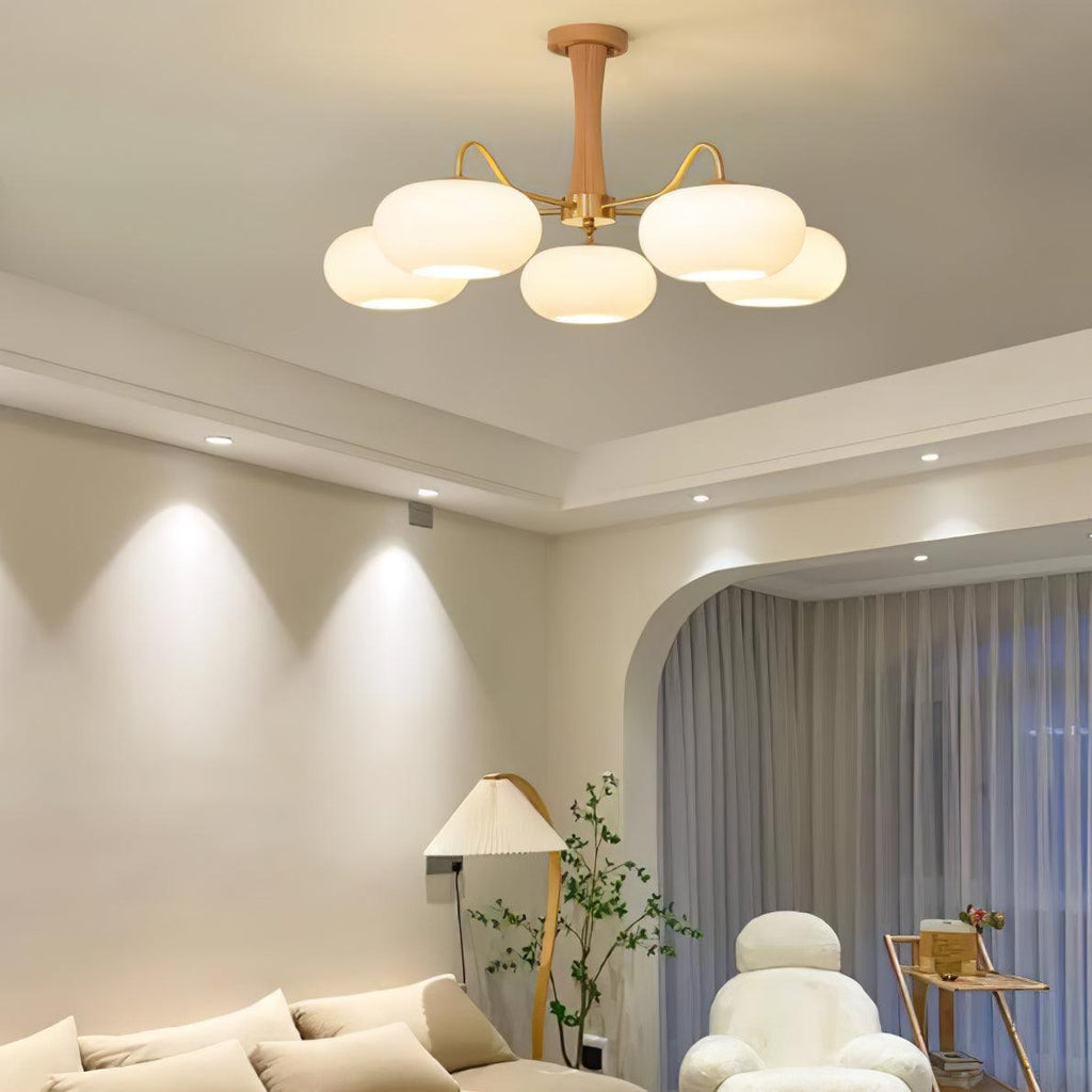 Brass Wooden Persimmon Chandelier | Intricate Glass Design & LED Compatible for Living Room, Hallway, or Bedroom