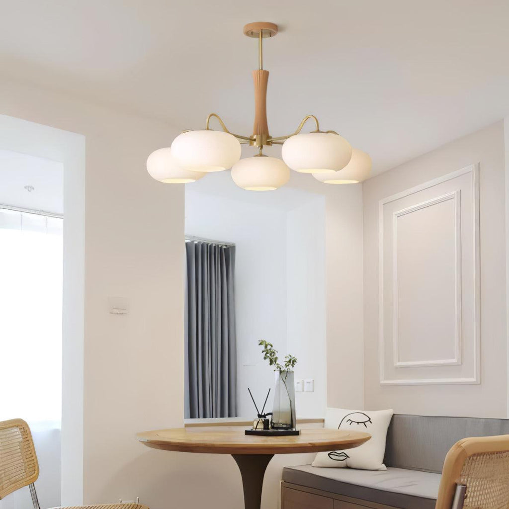 Brass Wooden Persimmon Chandelier | Intricate Glass Design & LED Compatible for Living Room, Hallway, or Bedroom
