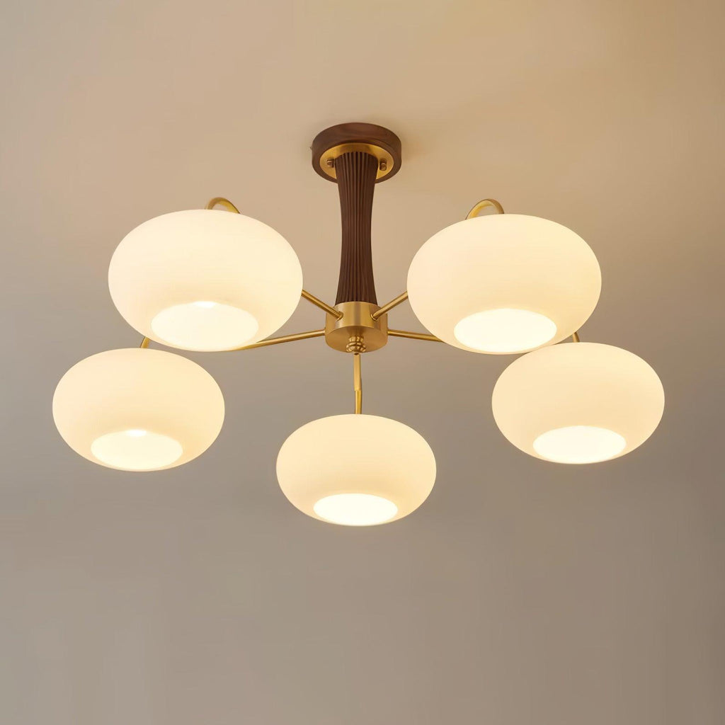 Brass Wooden Persimmon Chandelier | Intricate Glass Design & LED Compatible for Living Room, Hallway, or Bedroom