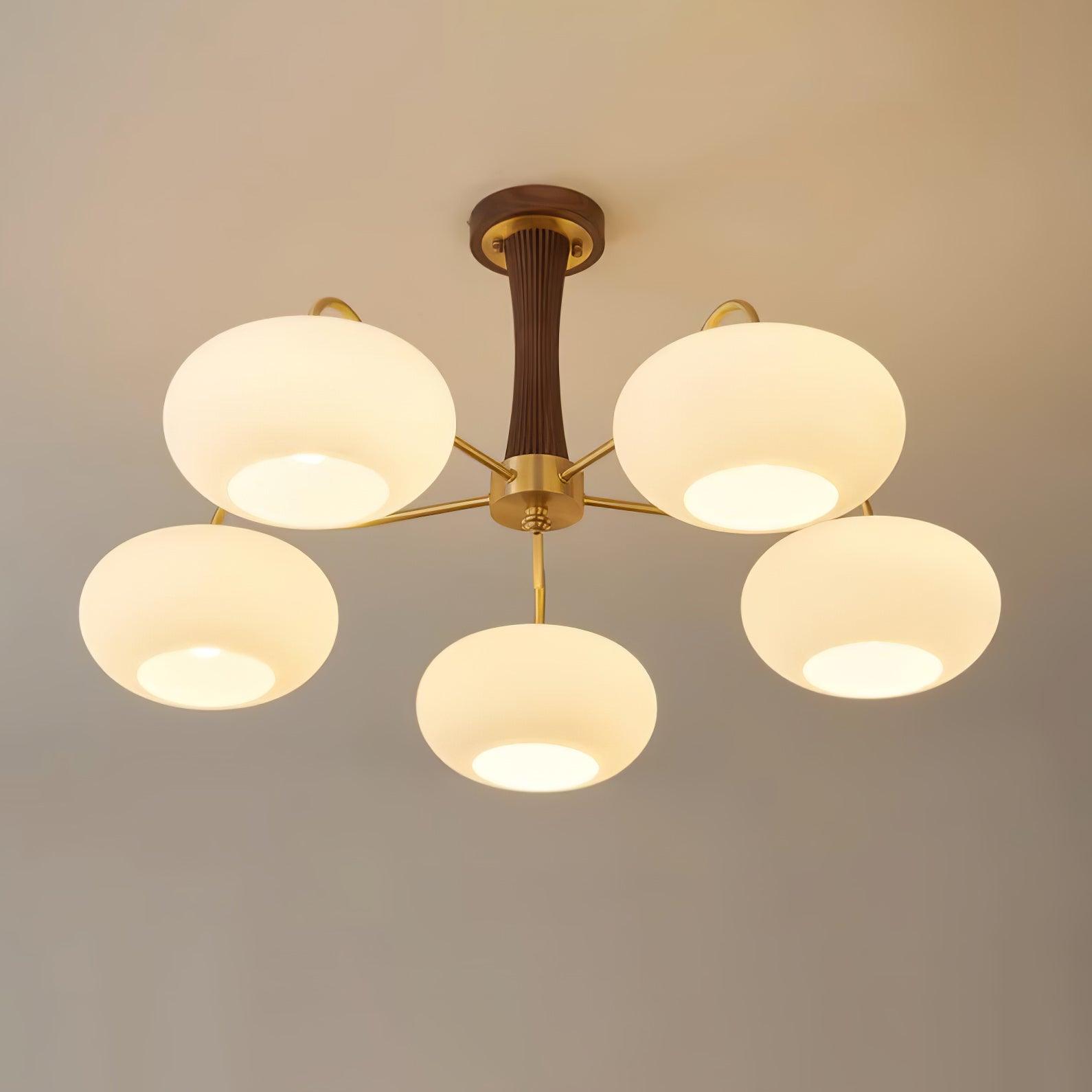 Brass Wooden Persimmon Chandelier | Intricate Glass Design & LED Compatible for Living Room, Hallway, or Bedroom