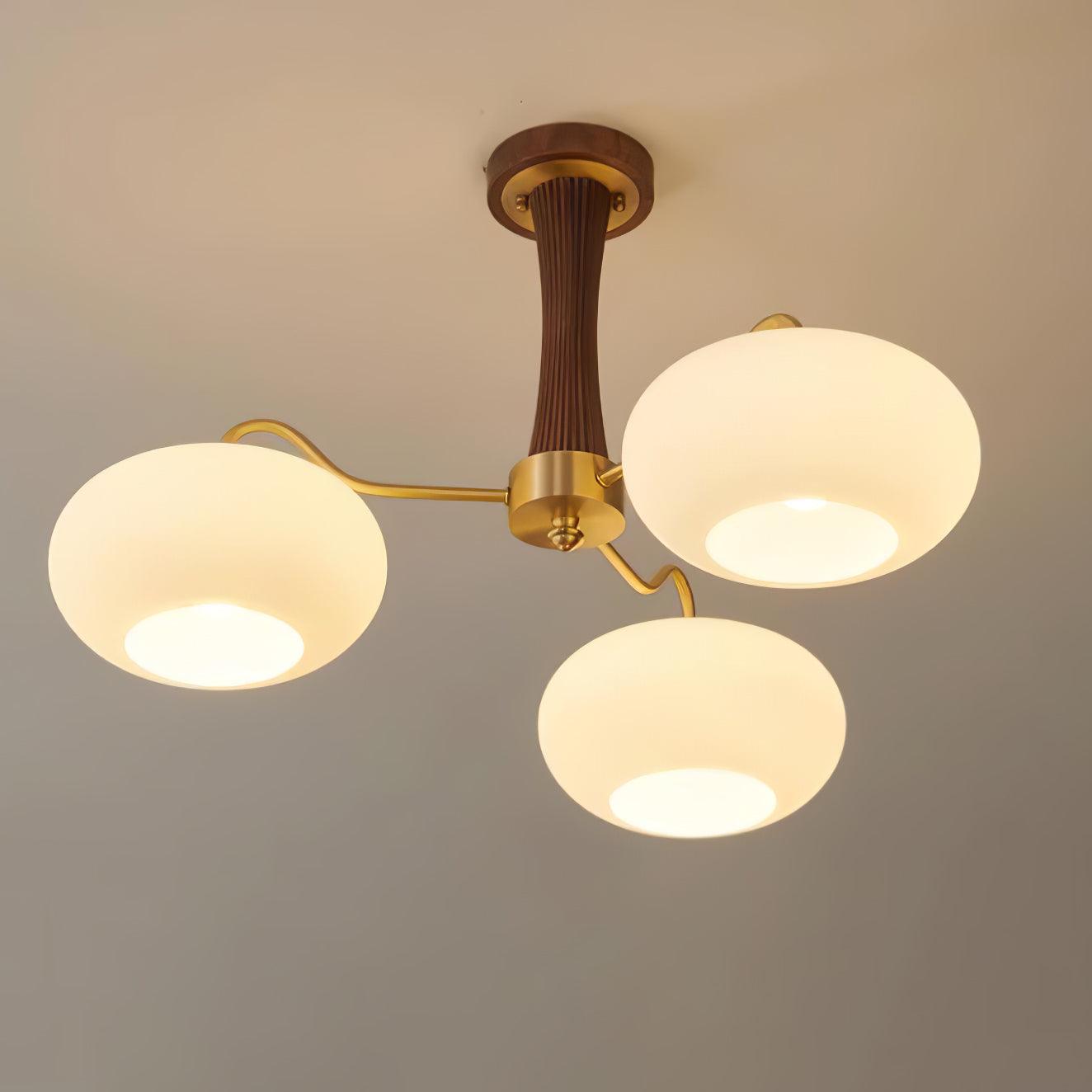Brass Wooden Persimmon Chandelier | Intricate Glass Design & LED Compatible for Living Room, Hallway, or Bedroom