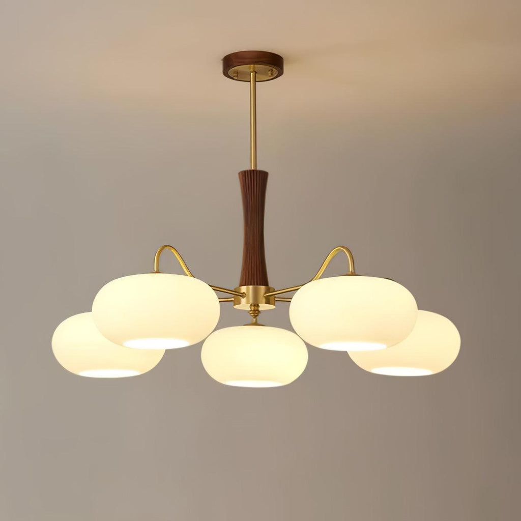 Brass Wooden Persimmon Chandelier | Intricate Glass Design & LED Compatible for Living Room, Hallway, or Bedroom