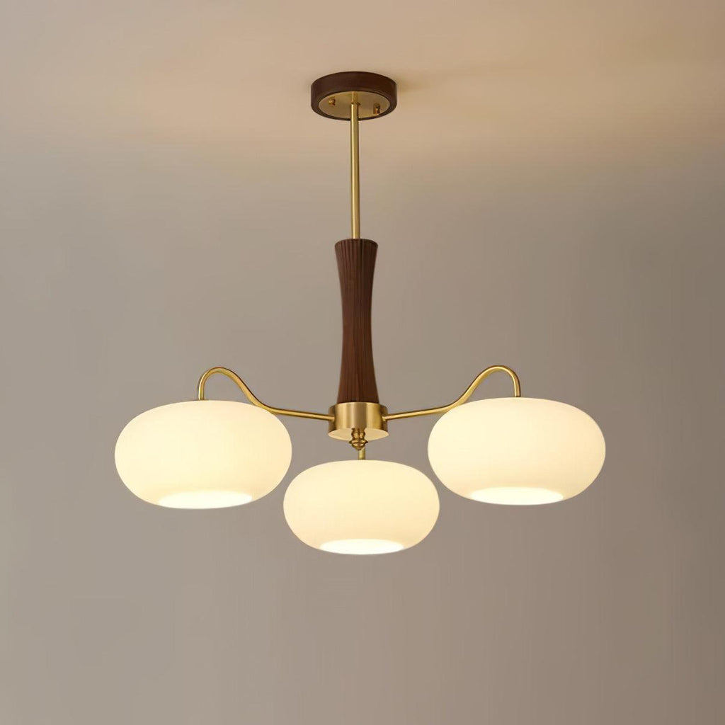 Brass Wooden Persimmon Chandelier | Intricate Glass Design & LED Compatible for Living Room, Hallway, or Bedroom