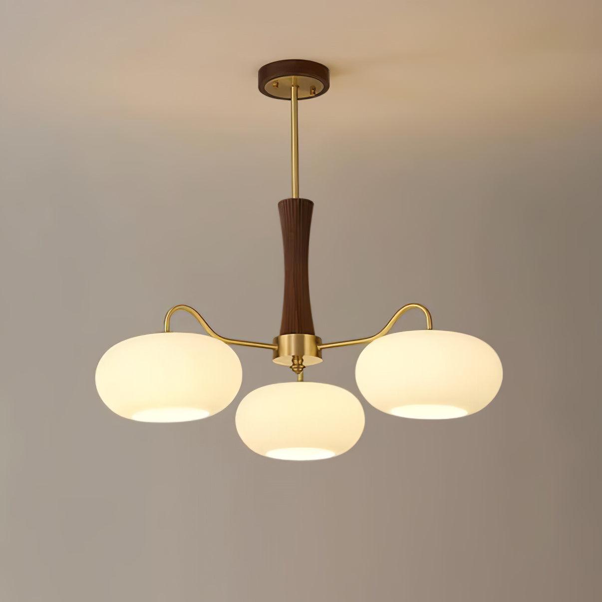 Brass Wooden Persimmon Chandelier | Intricate Glass Design & LED Compatible for Living Room, Hallway, or Bedroom