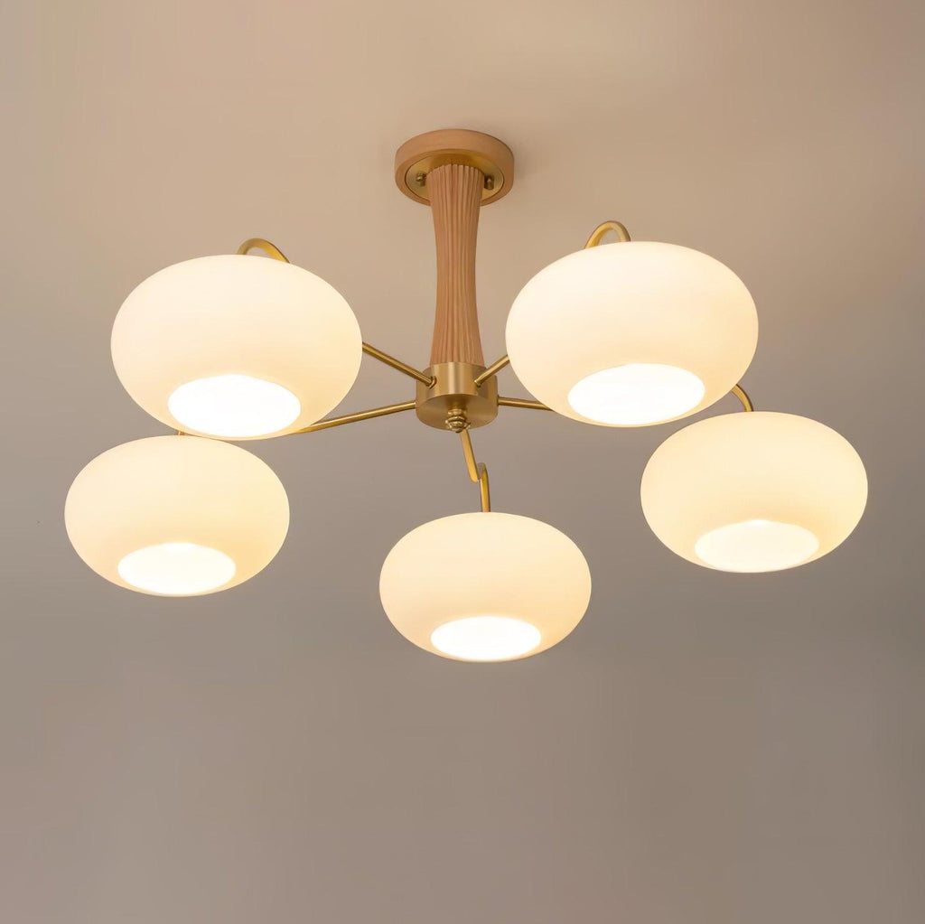 Brass Wooden Persimmon Chandelier | Intricate Glass Design & LED Compatible for Living Room, Hallway, or Bedroom