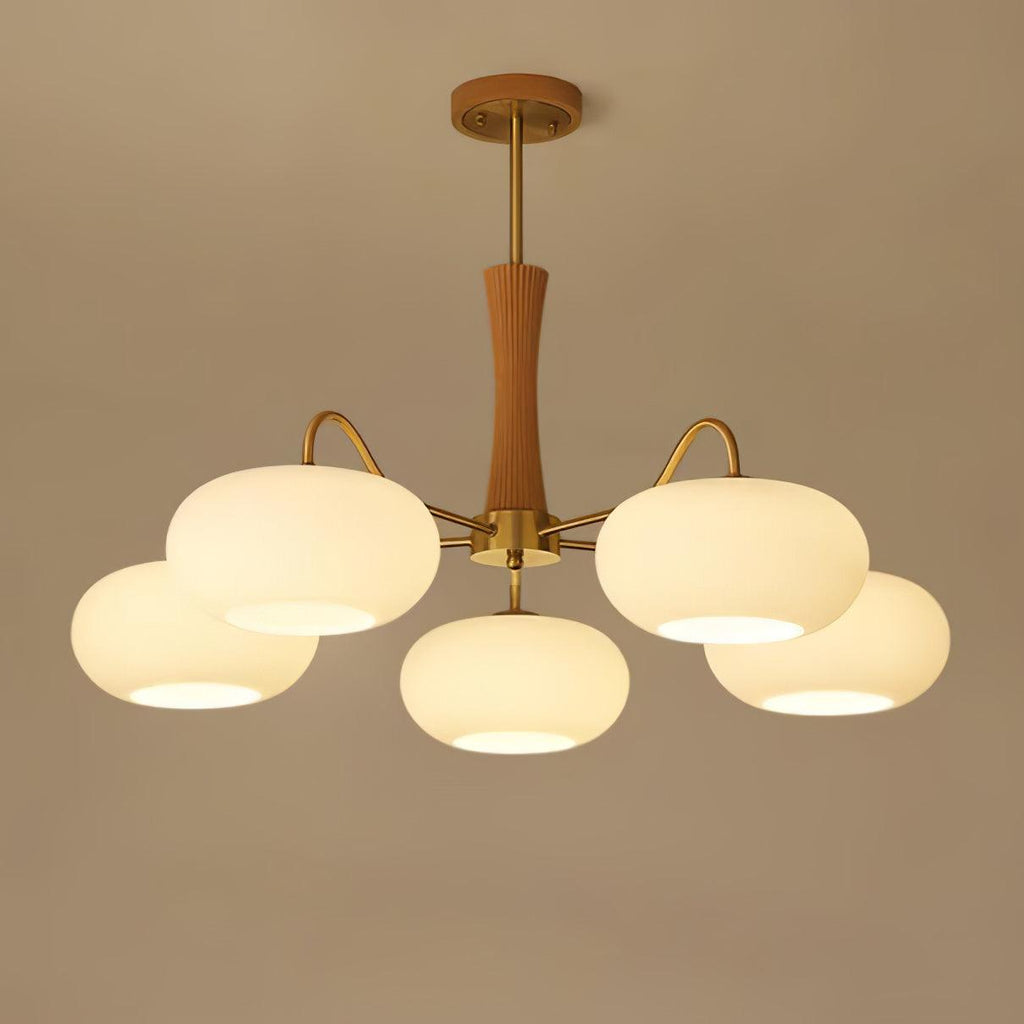Brass Wooden Persimmon Chandelier | Intricate Glass Design & LED Compatible for Living Room, Hallway, or Bedroom