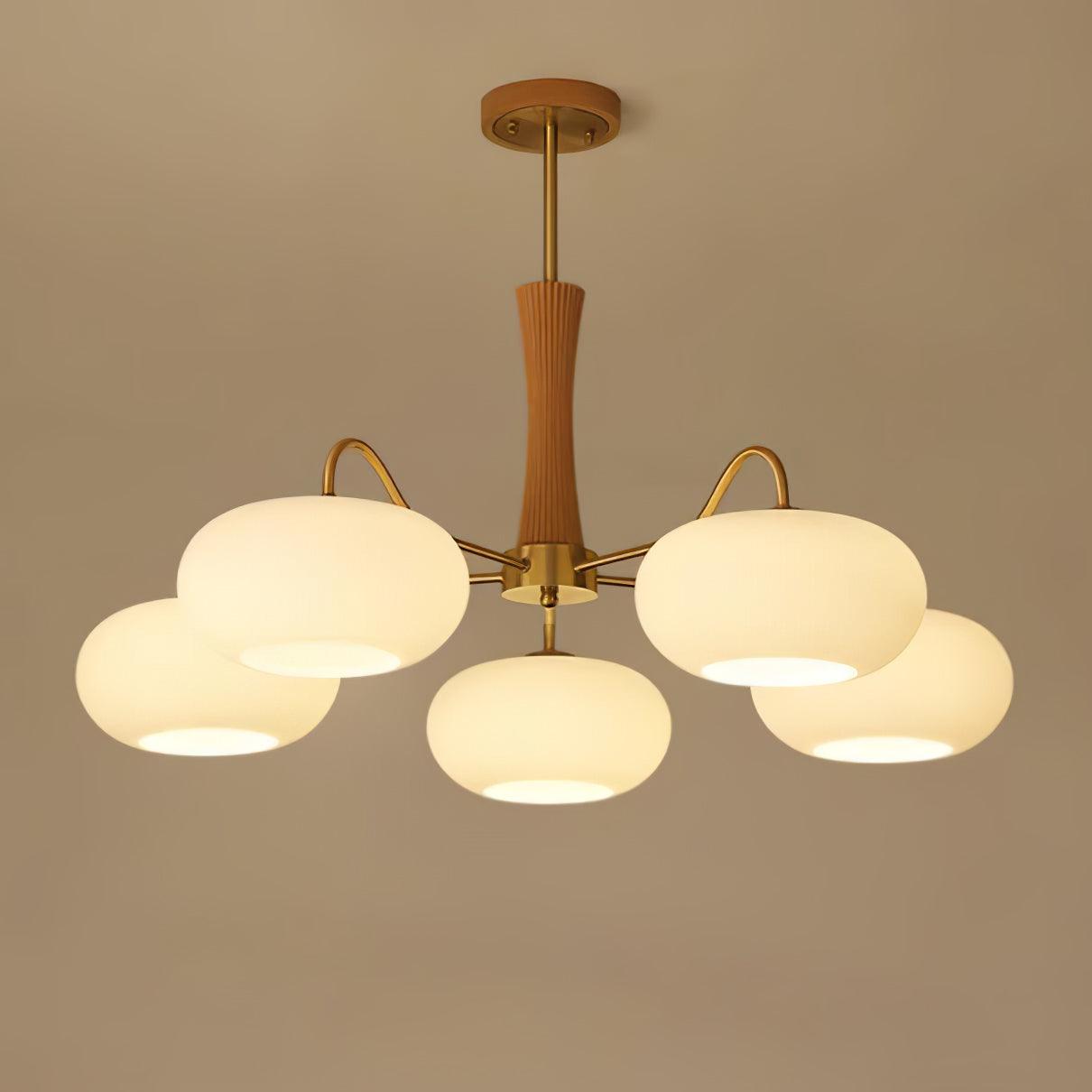 Brass Wooden Persimmon Chandelier | Intricate Glass Design & LED Compatible for Living Room, Hallway, or Bedroom