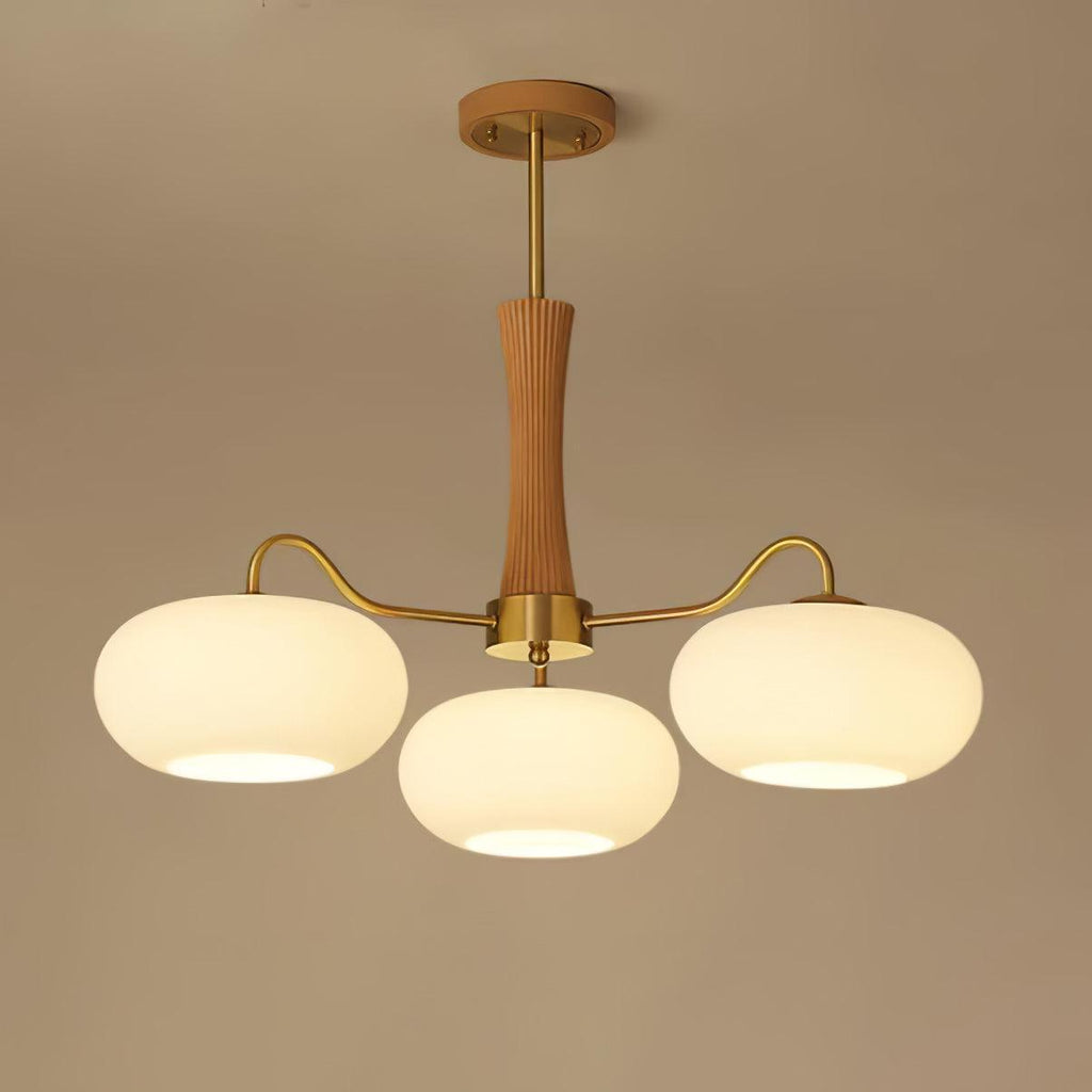 Brass Wooden Persimmon Chandelier | Intricate Glass Design & LED Compatible for Living Room, Hallway, or Bedroom