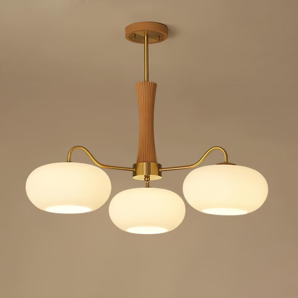 Brass Wooden Persimmon Chandelier | Intricate Glass Design & LED Compatible for Living Room, Hallway, or Bedroom