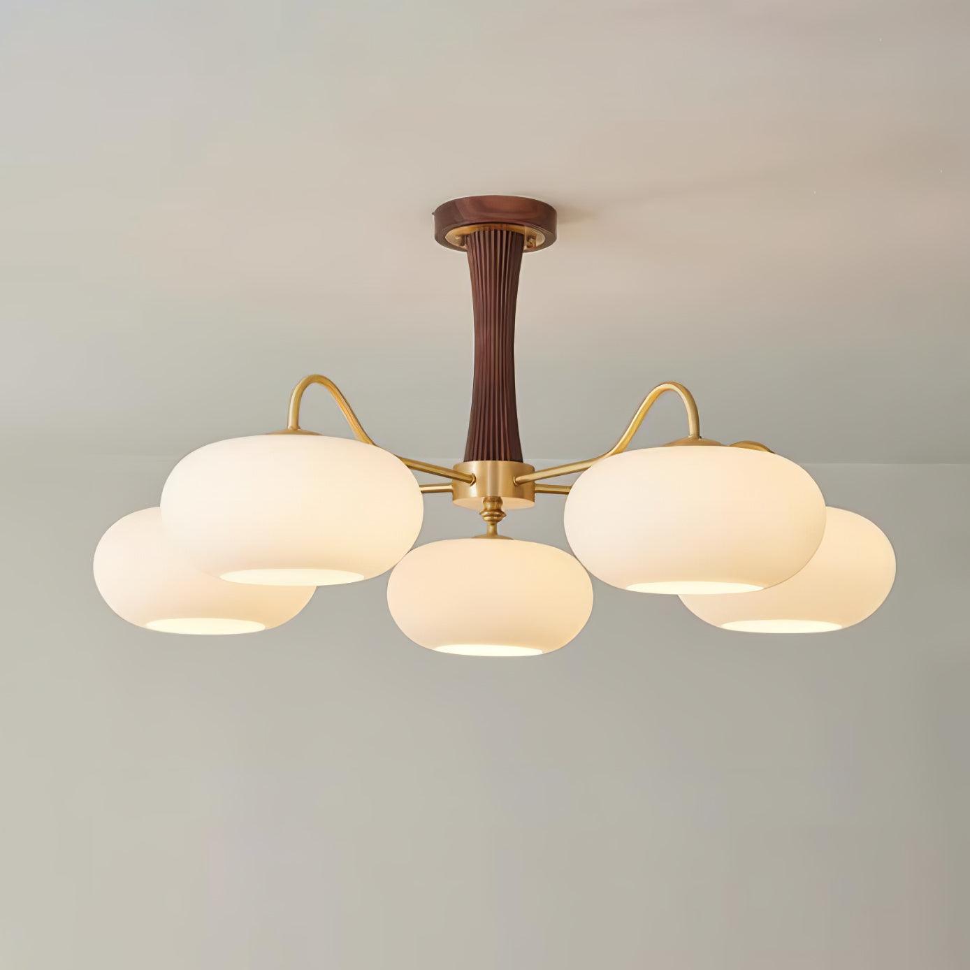 Brass Wooden Persimmon Chandelier | Intricate Glass Design & LED Compatible for Living Room, Hallway, or Bedroom
