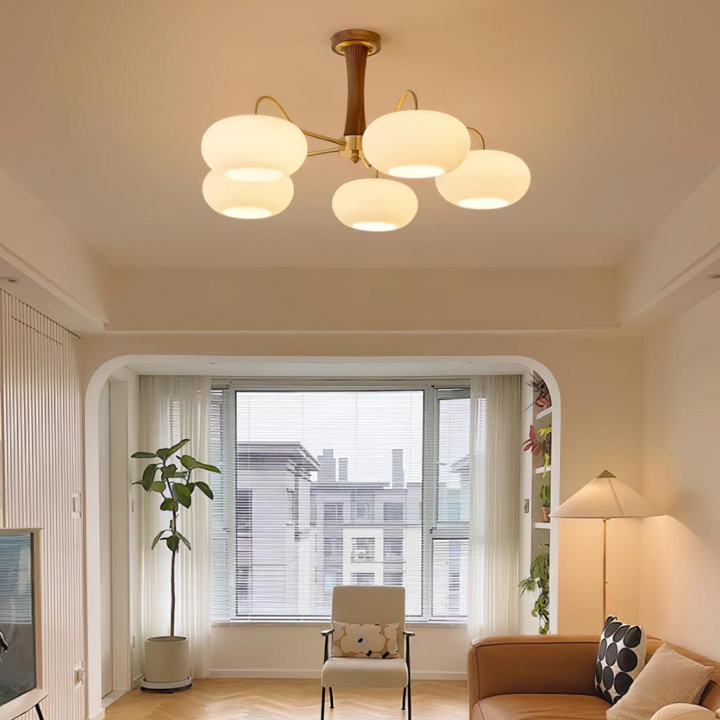 Brass Wooden Persimmon Chandelier | Intricate Glass Design & LED Compatible for Living Room, Hallway, or Bedroom