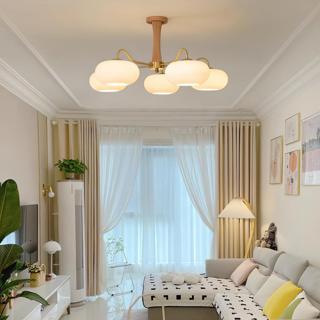 Brass Wooden Persimmon Chandelier | Intricate Glass Design & LED Compatible for Living Room, Hallway, or Bedroom