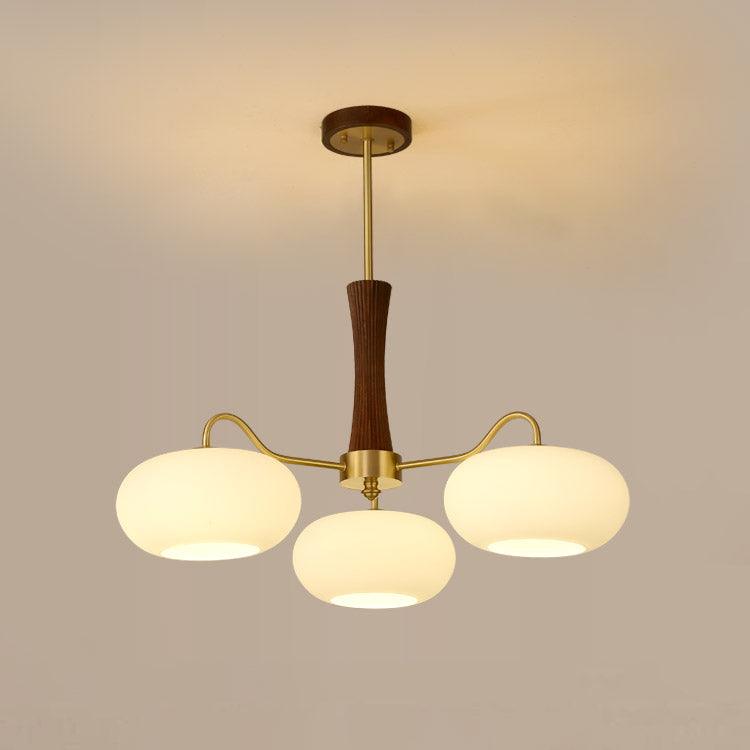 Brass Wooden Persimmon Chandelier | Intricate Glass Design & LED Compatible for Living Room, Hallway, or Bedroom