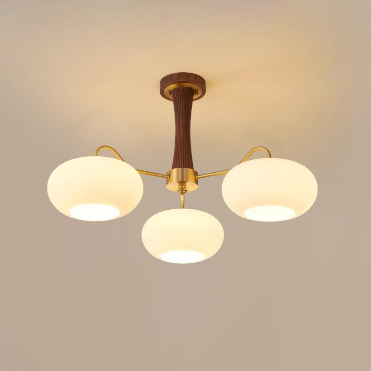 Brass Wooden Persimmon Chandelier | Intricate Glass Design & LED Compatible for Living Room, Hallway, or Bedroom
