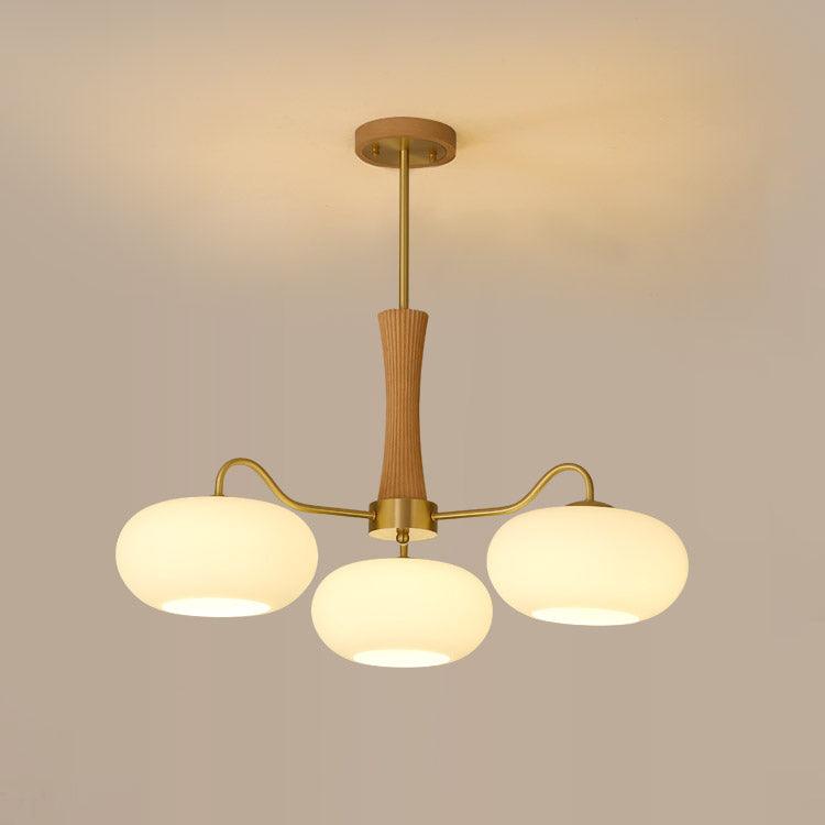 Brass Wooden Persimmon Chandelier | Intricate Glass Design & LED Compatible for Living Room, Hallway, or Bedroom