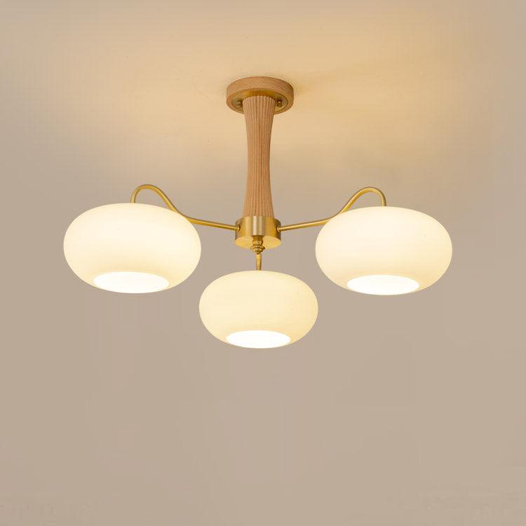Brass Wooden Persimmon Chandelier | Intricate Glass Design & LED Compatible for Living Room, Hallway, or Bedroom