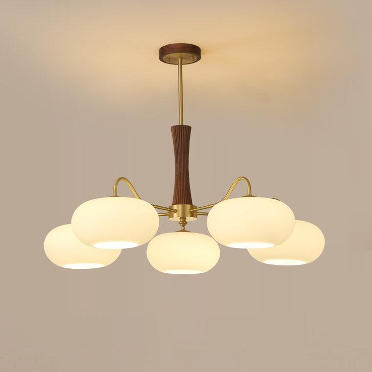 Brass Wooden Persimmon Chandelier | Intricate Glass Design & LED Compatible for Living Room, Hallway, or Bedroom