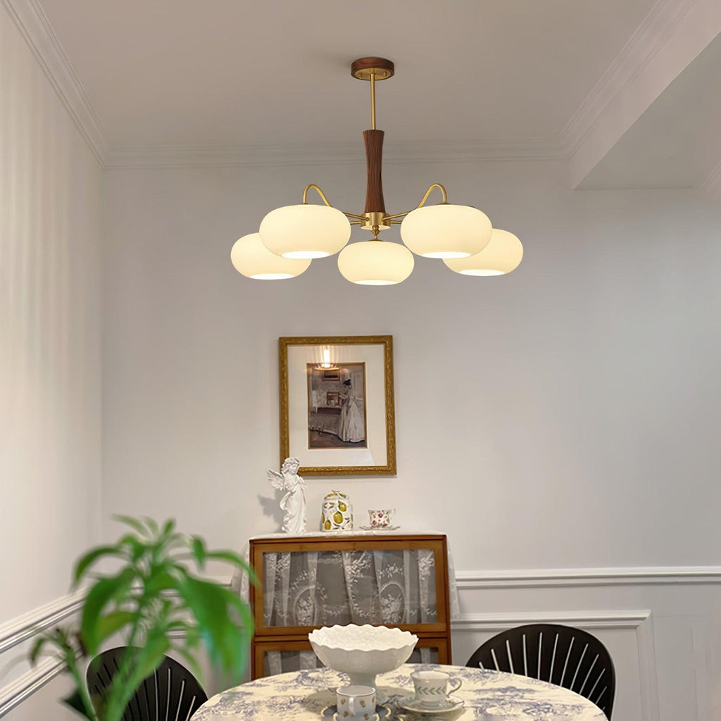Brass Wooden Persimmon Chandelier | Intricate Glass Design & LED Compatible for Living Room, Hallway, or Bedroom